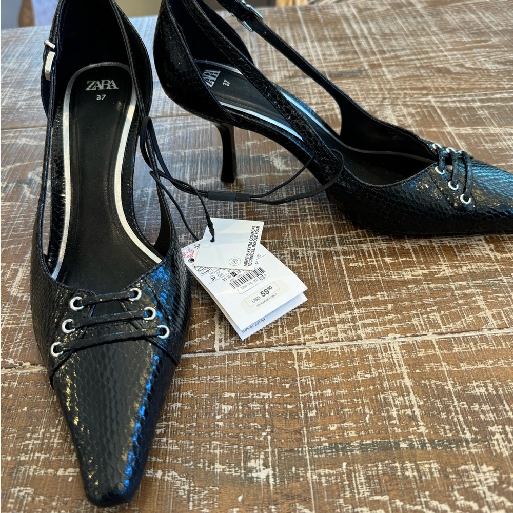 NWT Zara Black heels  Size 6.5 US - Picture 2 of 5